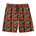 Red Watercolor Tulip Pattern Print Men's Swim Trunks