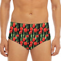 Red Watercolor Tulip Pattern Print Men's Triangle Swim Briefs
