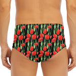 Red Watercolor Tulip Pattern Print Men's Triangle Swim Briefs