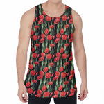 Red Watercolor Tulip Pattern Print Men's Velvet Tank Top