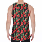 Red Watercolor Tulip Pattern Print Men's Velvet Tank Top