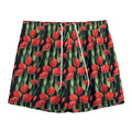 Red Watercolor Tulip Pattern Print Mesh Shorts