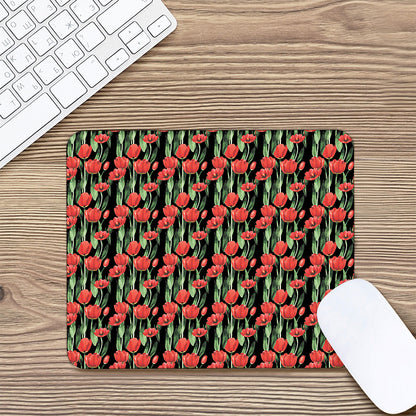 Red Watercolor Tulip Pattern Print Mouse Pad