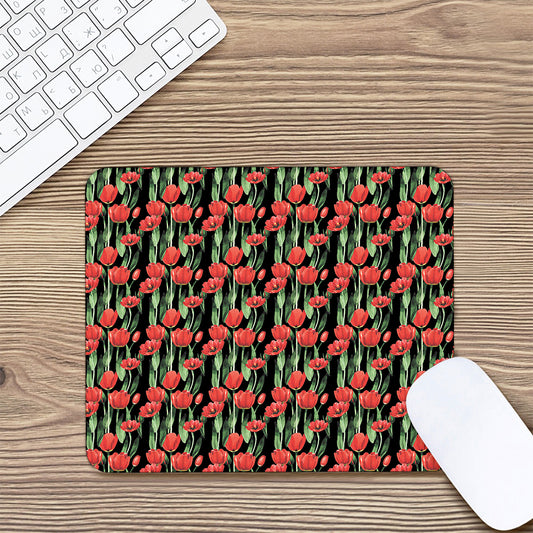 Red Watercolor Tulip Pattern Print Mouse Pad