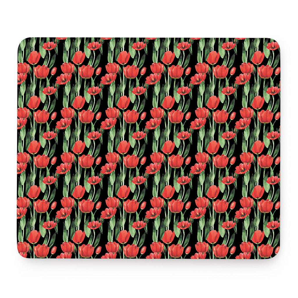 Red Watercolor Tulip Pattern Print Mouse Pad