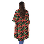 Red Watercolor Tulip Pattern Print Open Front Beach Cover Up