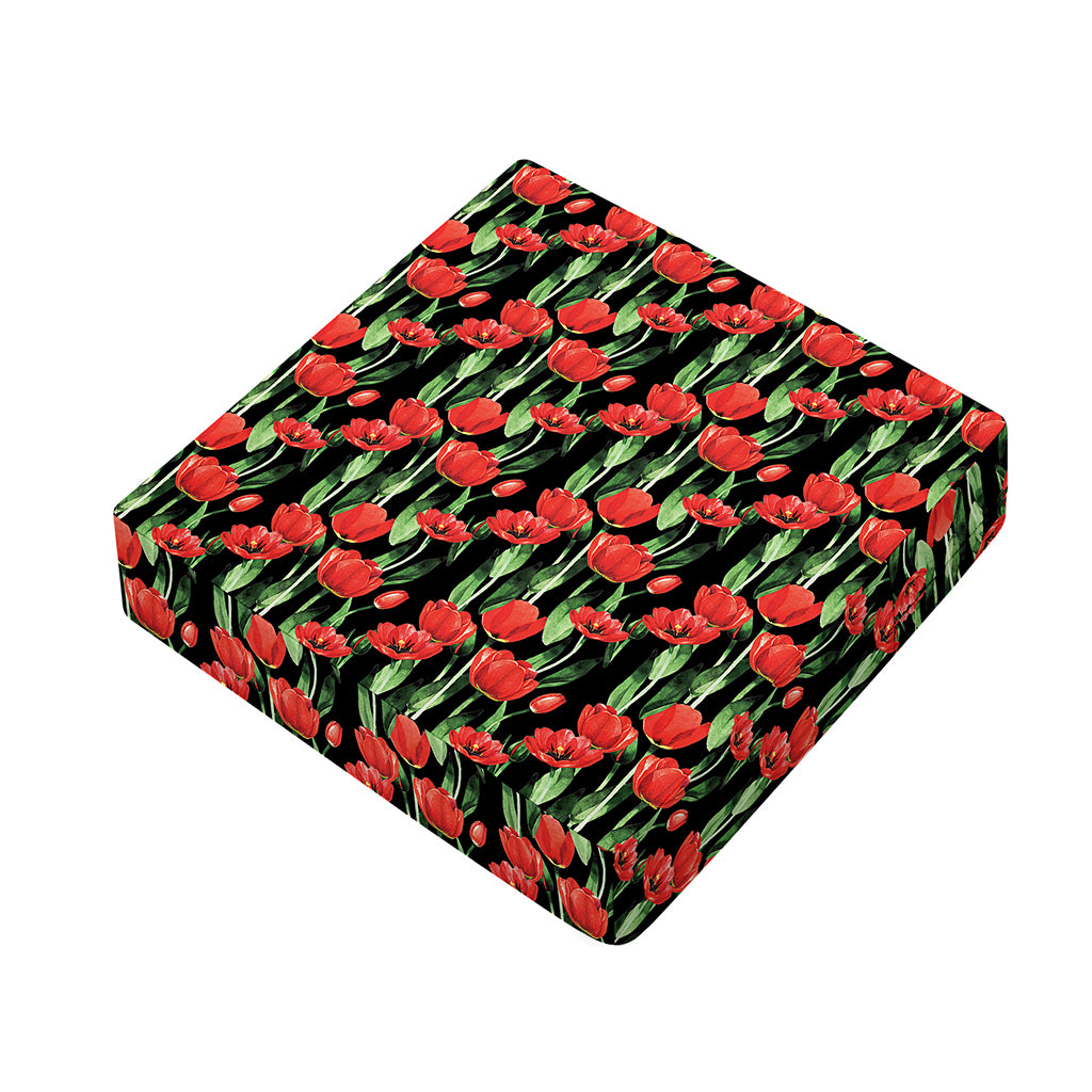 Red Watercolor Tulip Pattern Print Outdoor Seat Cushion Cover