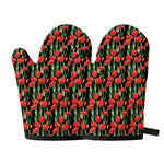 Red Watercolor Tulip Pattern Print Oven Mitts