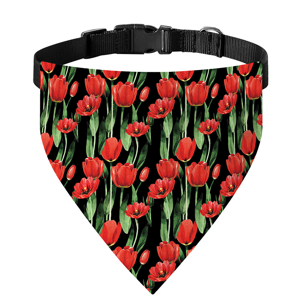 Red Watercolor Tulip Pattern Print Over The Collar Dog Bandana