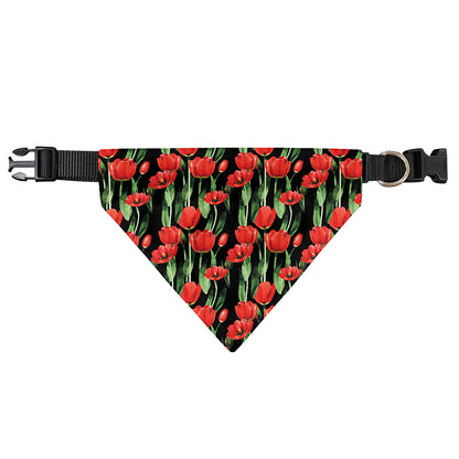Red Watercolor Tulip Pattern Print Over The Collar Dog Bandana