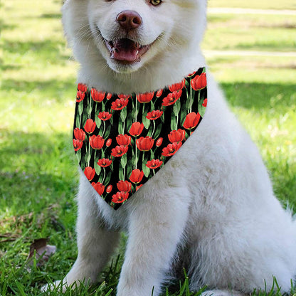 Red Watercolor Tulip Pattern Print Over The Collar Dog Bandana