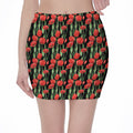 Red Watercolor Tulip Pattern Print Pencil Mini Skirt