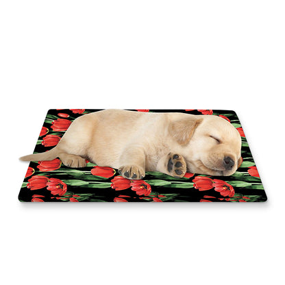 Red Watercolor Tulip Pattern Print Pet Cooling Mat Cover