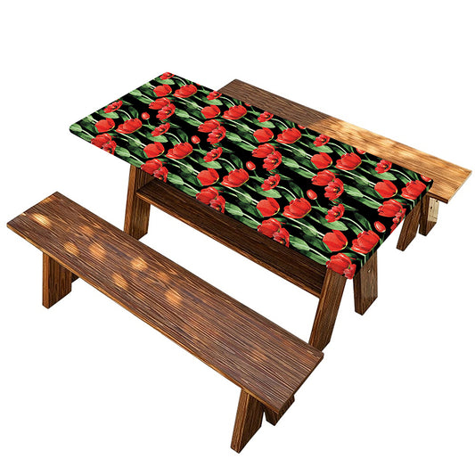 Red Watercolor Tulip Pattern Print Picnic Table Cover