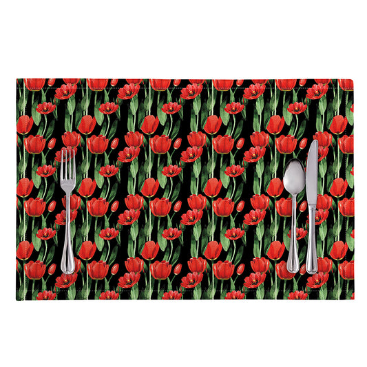 Red Watercolor Tulip Pattern Print Placemat