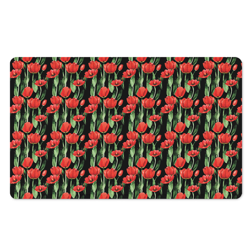 Red Watercolor Tulip Pattern Print Polyester Doormat