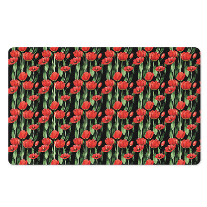 Red Watercolor Tulip Pattern Print Polyester Doormat