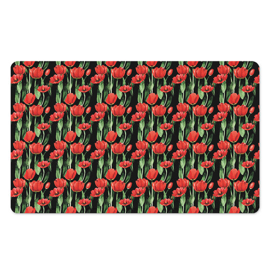 Red Watercolor Tulip Pattern Print Polyester Doormat