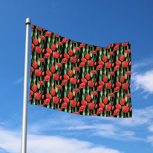 Red Watercolor Tulip Pattern Print Polyester Flag