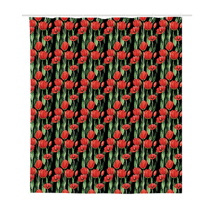 Red Watercolor Tulip Pattern Print Polyester Shower Curtain