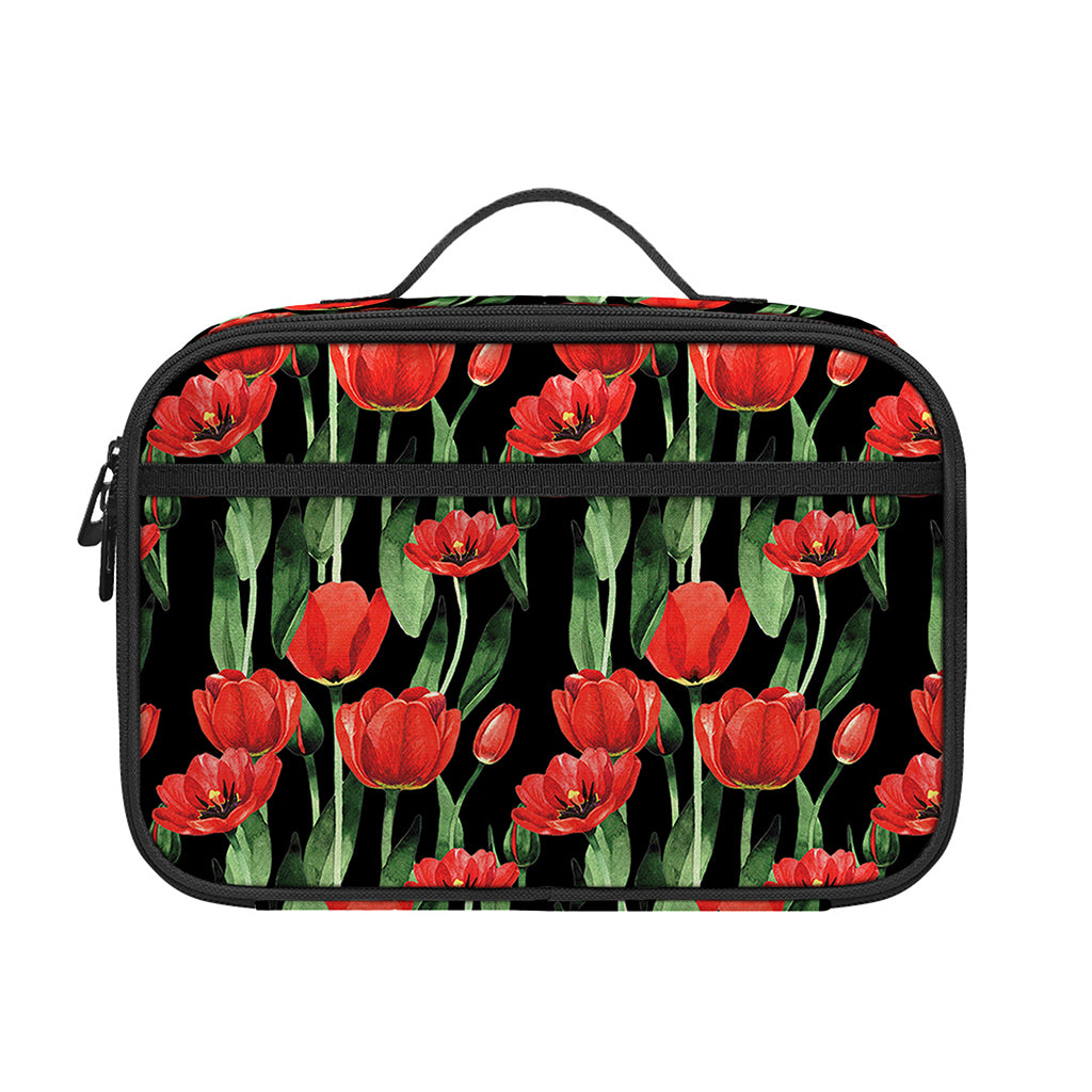 Red Watercolor Tulip Pattern Print Portable Lunch Bag