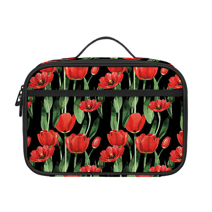 Red Watercolor Tulip Pattern Print Portable Lunch Bag