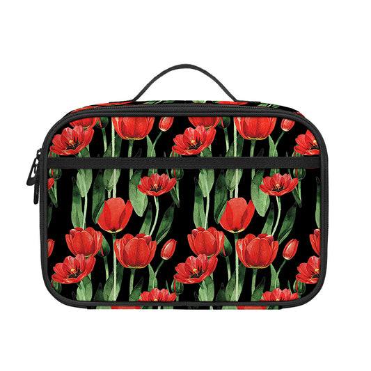 Red Watercolor Tulip Pattern Print Portable Lunch Bag
