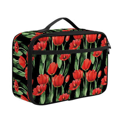 Red Watercolor Tulip Pattern Print Portable Lunch Bag