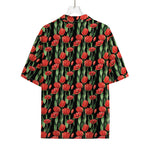 Red Watercolor Tulip Pattern Print Rayon Hawaiian Shirt