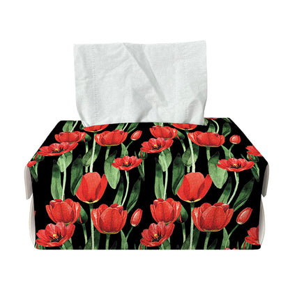 Red Watercolor Tulip Pattern Print Rectangle Tissue Box Cover