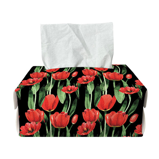 Red Watercolor Tulip Pattern Print Rectangle Tissue Box Cover