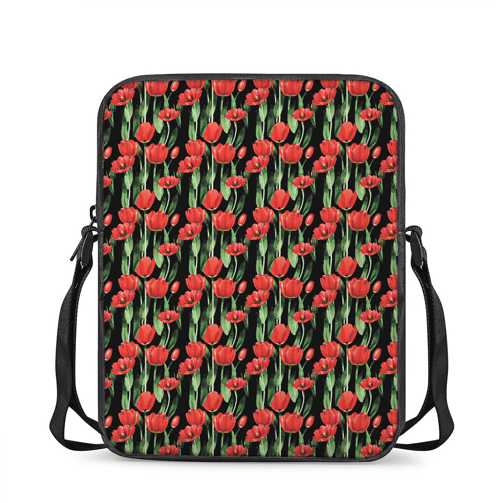 Red Watercolor Tulip Pattern Print Rectangular Crossbody Bag