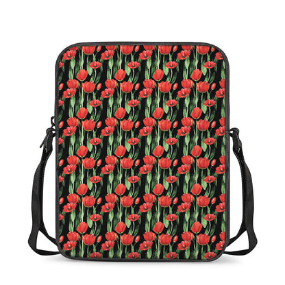 Red Watercolor Tulip Pattern Print Rectangular Crossbody Bag