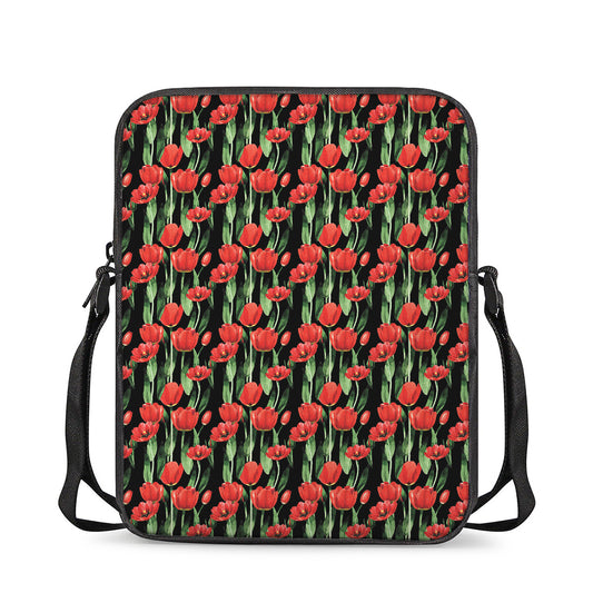 Red Watercolor Tulip Pattern Print Rectangular Crossbody Bag