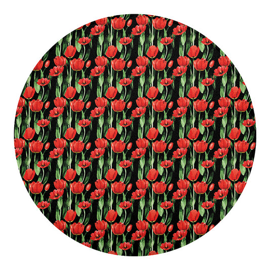 Red Watercolor Tulip Pattern Print Round Blanket