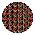 Red Watercolor Tulip Pattern Print Round Floor Mat
