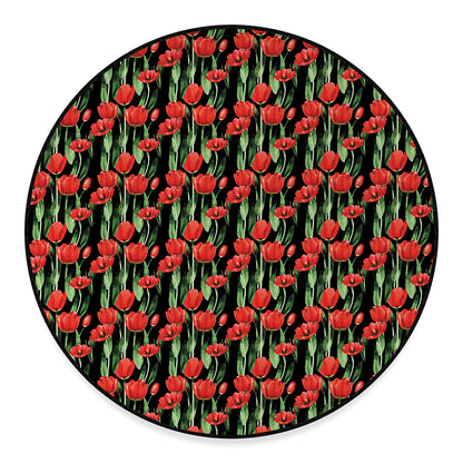 Red Watercolor Tulip Pattern Print Round Floor Mat