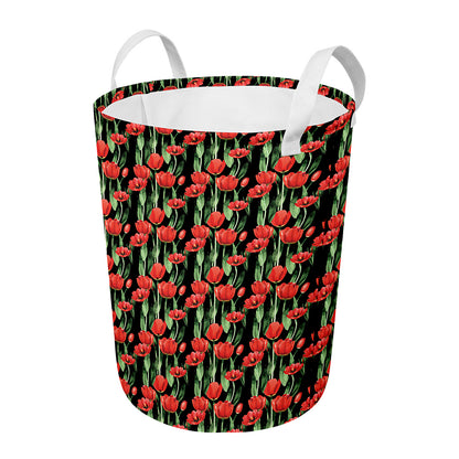 Red Watercolor Tulip Pattern Print Round Laundry Basket