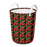 Red Watercolor Tulip Pattern Print Round Laundry Basket