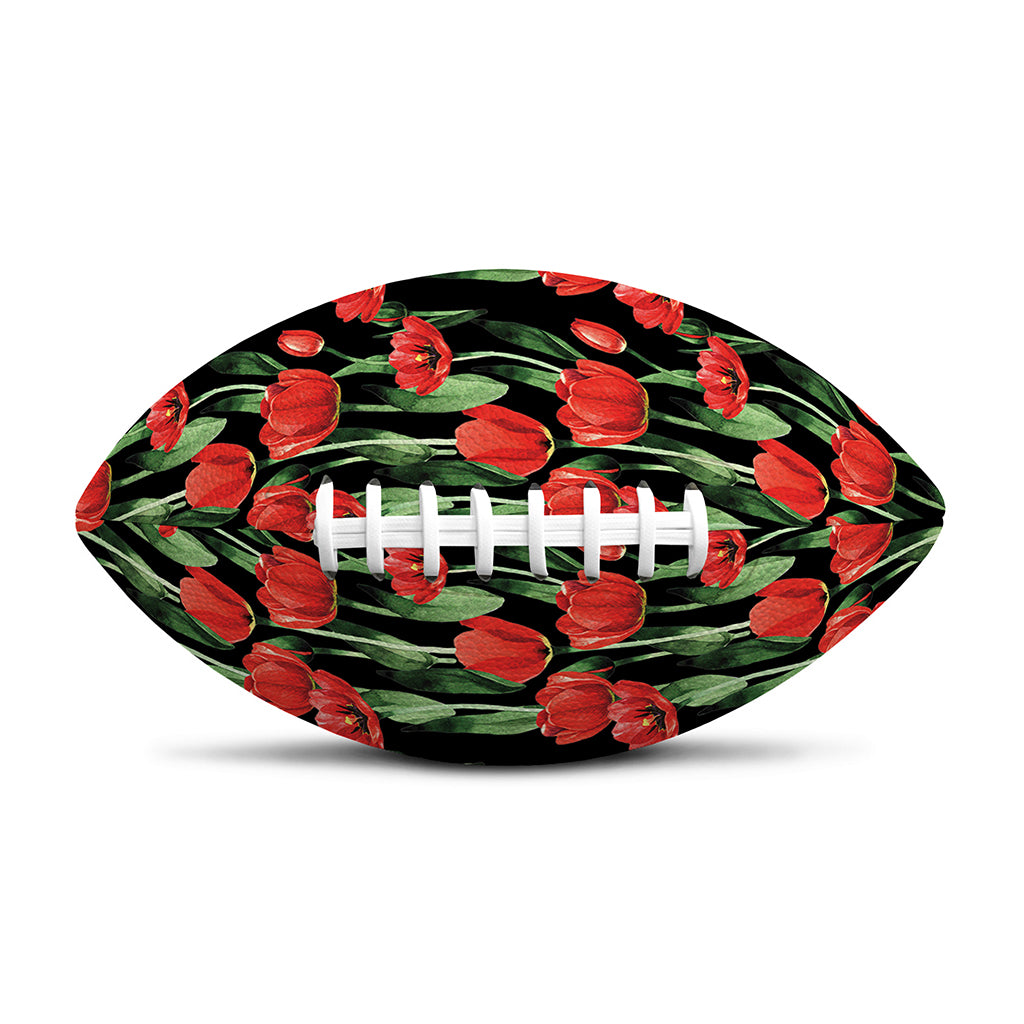 Red Watercolor Tulip Pattern Print Rugby Ball