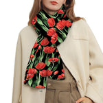 Red Watercolor Tulip Pattern Print Scarf