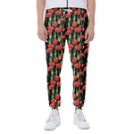 Red Watercolor Tulip Pattern Print Scuba Joggers