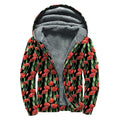 Red Watercolor Tulip Pattern Print Sherpa Lined Zip Up Hoodie