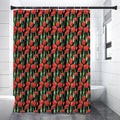 Red Watercolor Tulip Pattern Print Shower Curtain