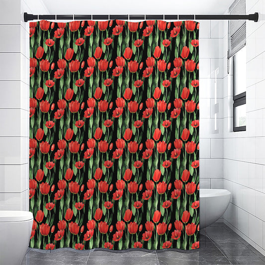 Red Watercolor Tulip Pattern Print Shower Curtain