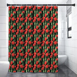 Red Watercolor Tulip Pattern Print Shower Curtain