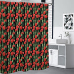 Red Watercolor Tulip Pattern Print Shower Curtain