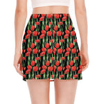 Red Watercolor Tulip Pattern Print Side Slit Mini Skirt
