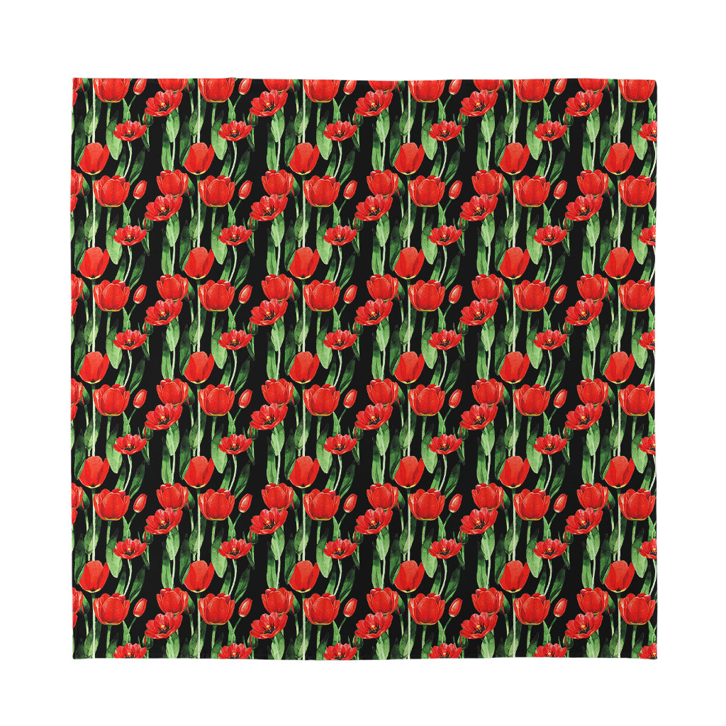 Red Watercolor Tulip Pattern Print Silk Bandana