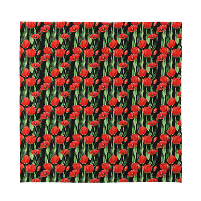 Red Watercolor Tulip Pattern Print Silk Bandana